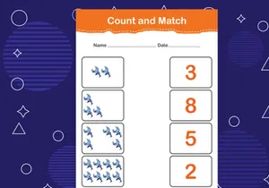 10 Pages Count and match with the correct number. Matching education game. Count how many items and choose the correct number