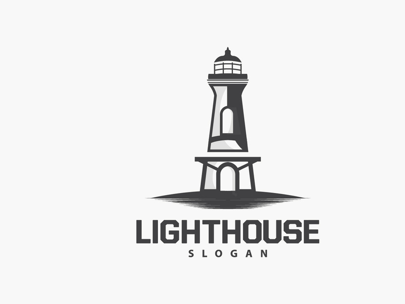 Lighthouse Logo, Beacon Vector Modern Simple Beach Searchlight Tower