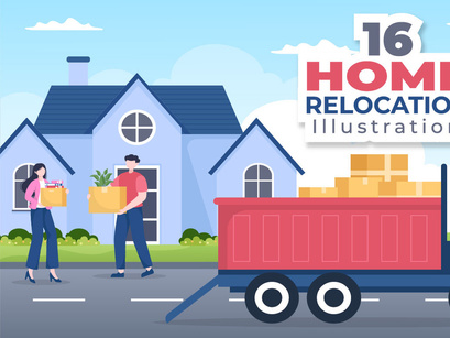 16 Home Relocation Cartoon Illustration