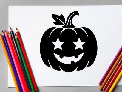 Black Halloween Pumpkin with Starry Eyes and Smiling Face