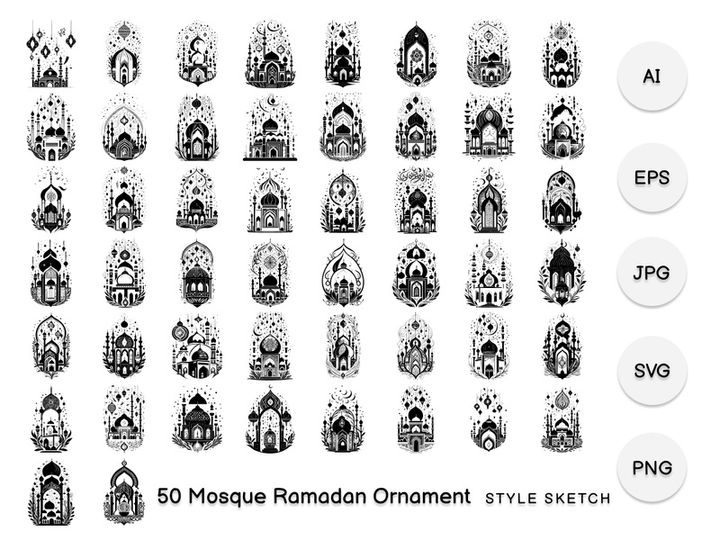 Mosque Ramadan Ornament Element Black