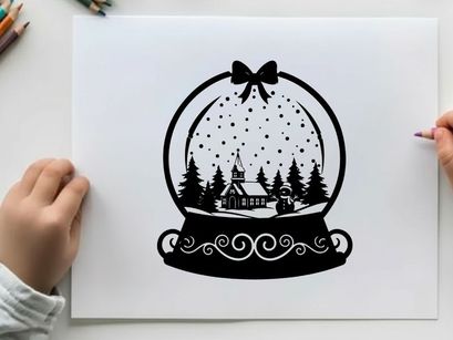 Snow globe silhouette with winter wonderland scene inside