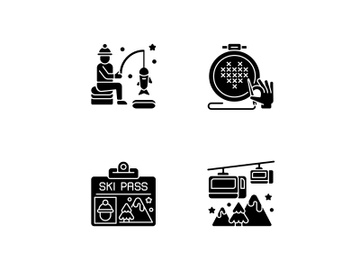 Winter seasonal activity black glyph icons set on white space preview picture