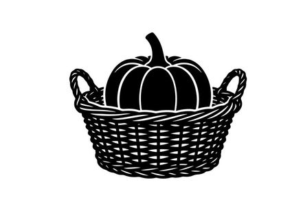 Silueta de una calabaza en una canasta tejida para decoración otoñal