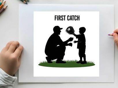 Silhouette of a man and boy with baseball glove first catch silhouette
