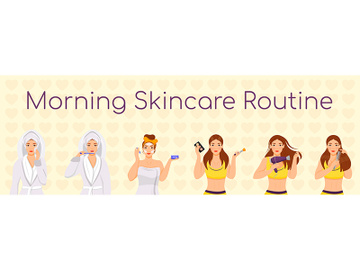 Woman morning skincare routine flat color vector characters set preview picture