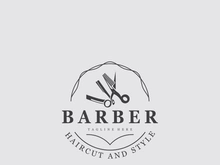Barber vintage retro element badge or emblem on white background