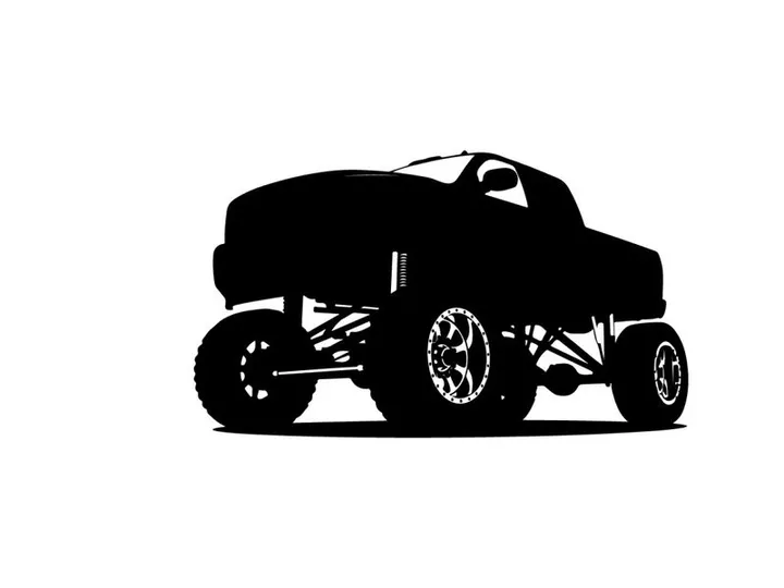Silhouette of a large black monster truck on a white background