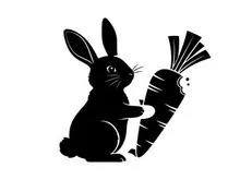Silhouette of a rabbit holding a fish