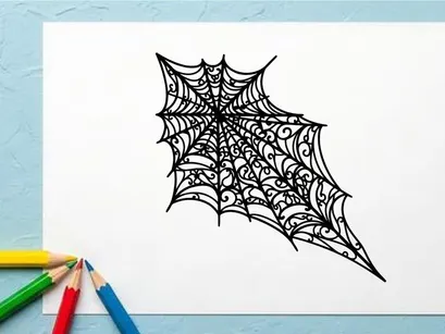 Intricate spider web with dew drops on black background