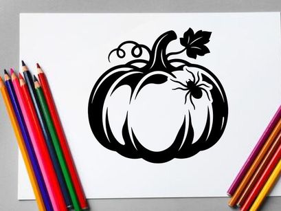 Ilustración de calabaza en blanco y negro para temas de otoño o Halloween