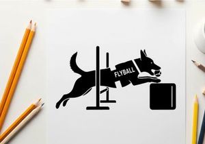 Dog in silhouette jumping over hurdle in flyball silhouette
