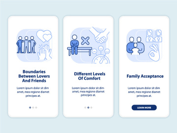 Issues within LGBT couples light blue onboarding mobile app screen preview picture