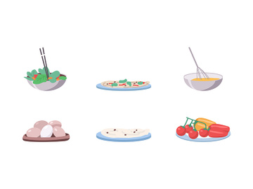 Dishes with vegan food flat color vector object set preview picture