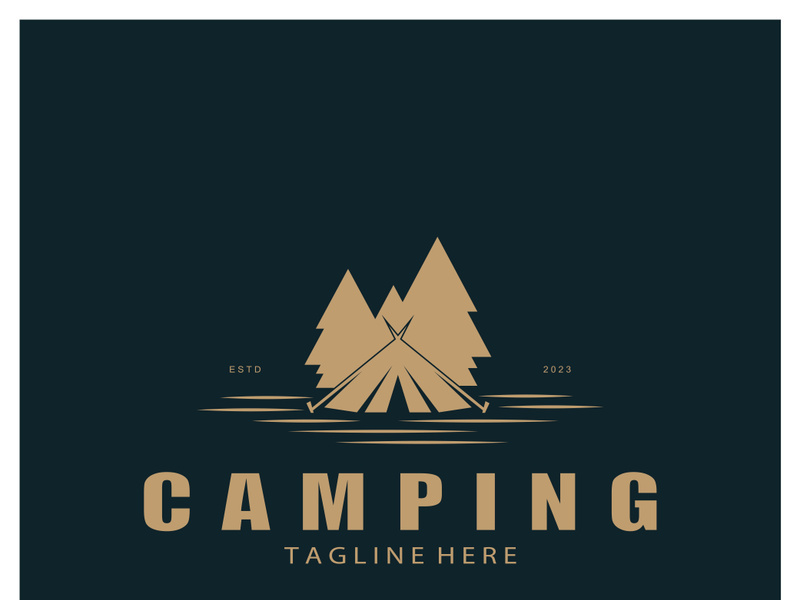 vintage and retro tent logo, camping. With tent, tree and bonfire sign. adventurers, scouts, climbers, camping equipment center