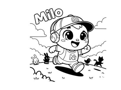 Cute cartoon boy with pets running vector illustration