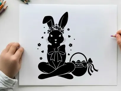 Silhouette of a royal easter bunny with crown and basket