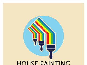 logo icon illustration house paint with a blend of brushes and rollers for house wall paint design, minimalist house, painting, interior, building, property business, wallpaper, vector concept preview picture