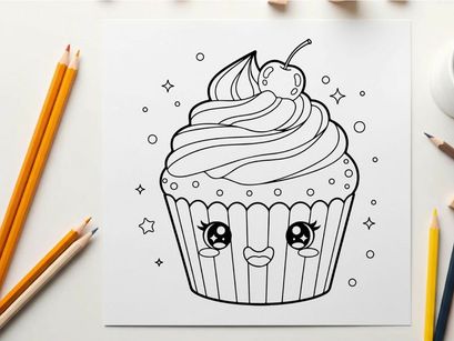 Cute cupcake with face smiling vector illustration flat design