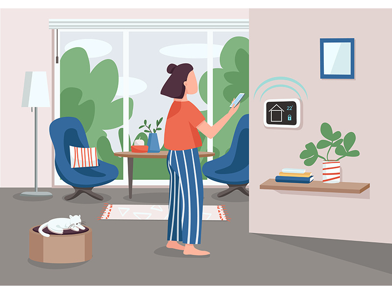 Smart home management panel flat color vector illustration