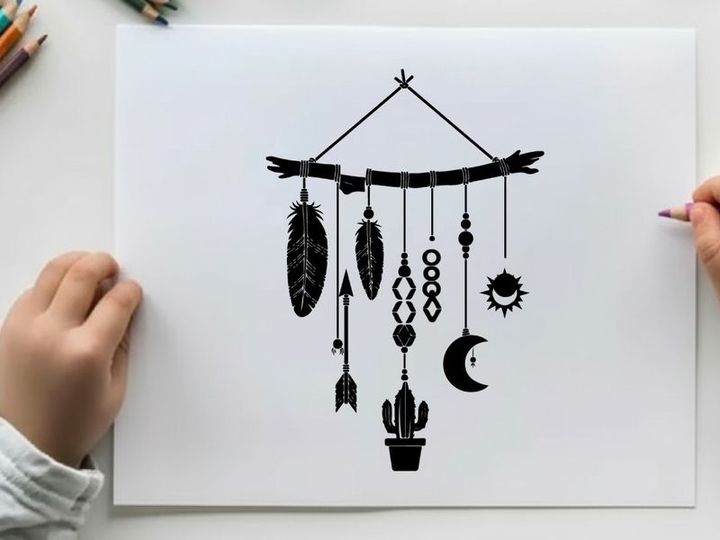 Silhouette dreamcatcher with turquoise beads and cactus silhouette