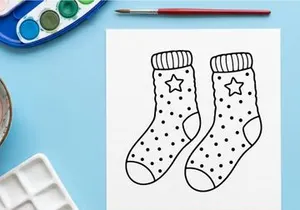Christmas socks line art illustration for holiday greeting cards and winter decor designs