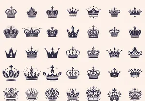 Royal Crown Silhouette, Retro King Crown Icons.