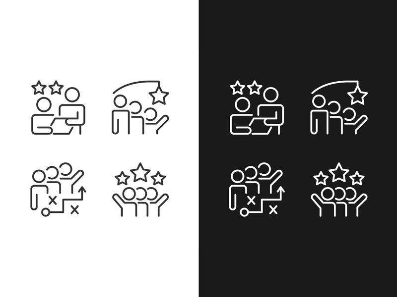 Group achievement pixel perfect linear icons set