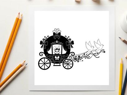 Silhouette of a decorative carriage with floral design and silhouette