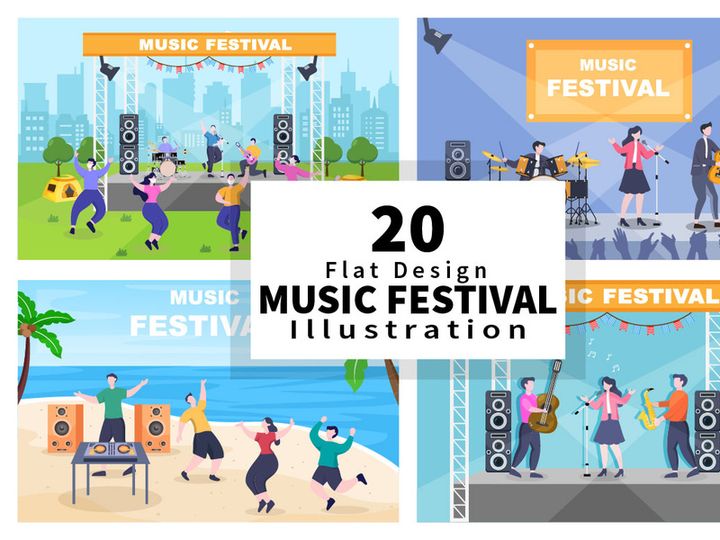 20 Music Festival Live Singing Performance Vector Illustration