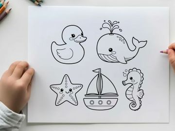 Cute sea animals set flat design vector illustration preview picture