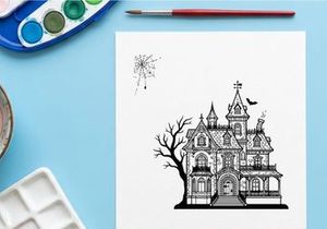 Haunted Victorian mansion illustration for gothic storytelling. Spooky vintage house drawing with intricate architectural details and eerie atmosph...