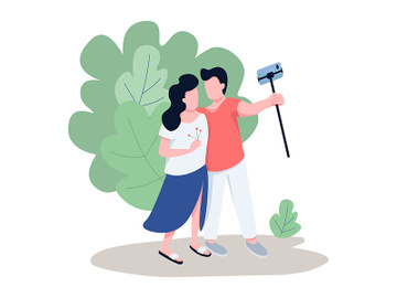 Romantic couple taking selfie flat color vector faceless characters preview picture