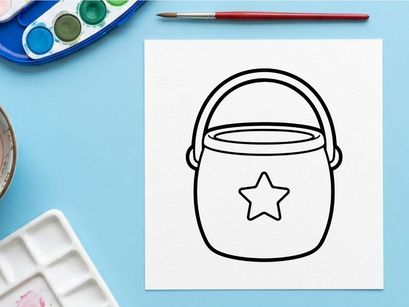 Halloween candy bucket line art. Trick or treat pail icon for holiday design projects.
