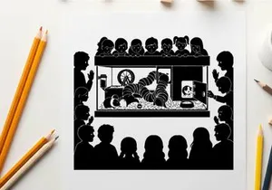Silhouette of people watching a tiger in a glass box exhibit