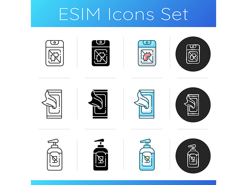 Disinfectant sanitizers icons set