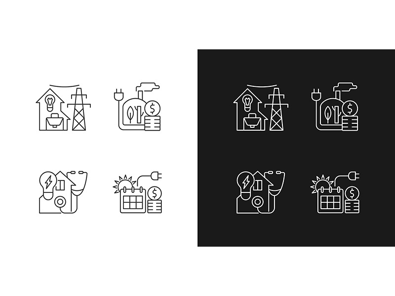 Electrical energy purchase linear icons set for dark and light mode