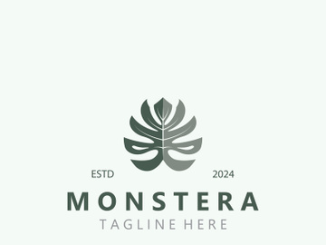 Monstera deliciosa leaf nature logo design, flat plant icon design illustration template preview picture