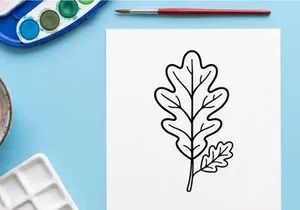Gambar sederhana daun ek. Ilustrasi botani minimalis untuk tema alam.