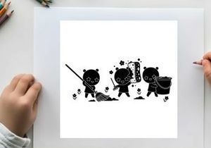 Three ninja pandas in silhouette fighting with swords and a drum