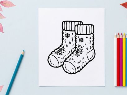 Hand-drawn Christmas socks with snowflakes and festive doodles for holiday decor and gifts