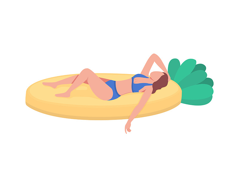 Sunbathing in inflatable pineapple float flat color vector faceless character