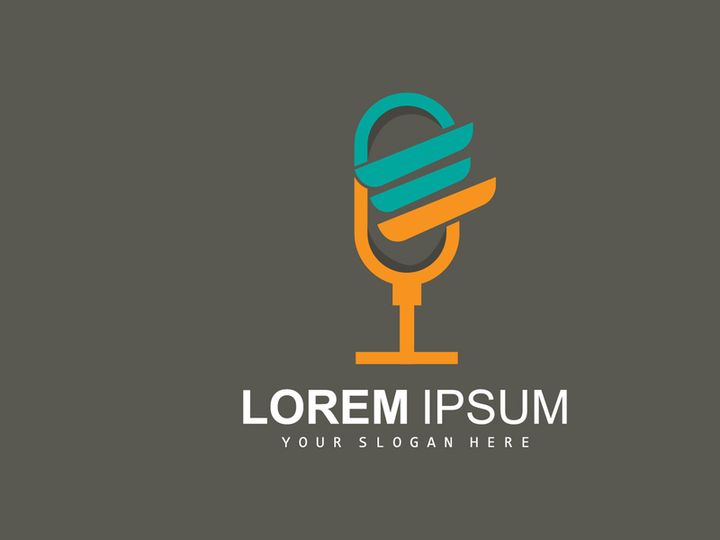 Radio Podcast Logo, Microphone Illustration, Stamp Icon Badge Vector Design