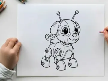 Cute robot dog sitting vector illustration flat design preview picture