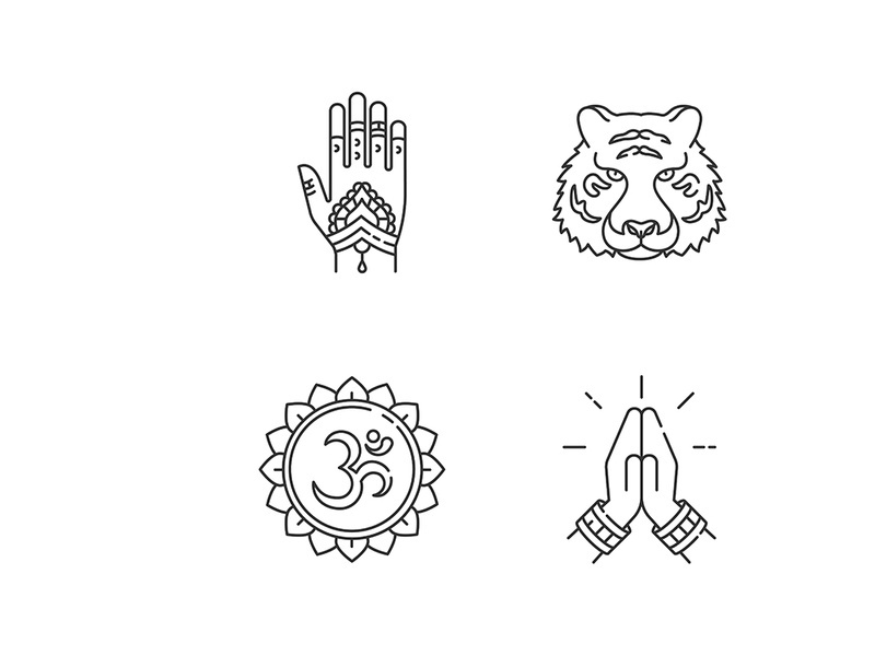 Indian culture pixel perfect linear icons set