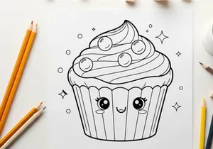 Cute cupcake with face vector illustration flat design