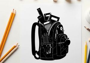 Silhouette of a loaded backpack with school supplies