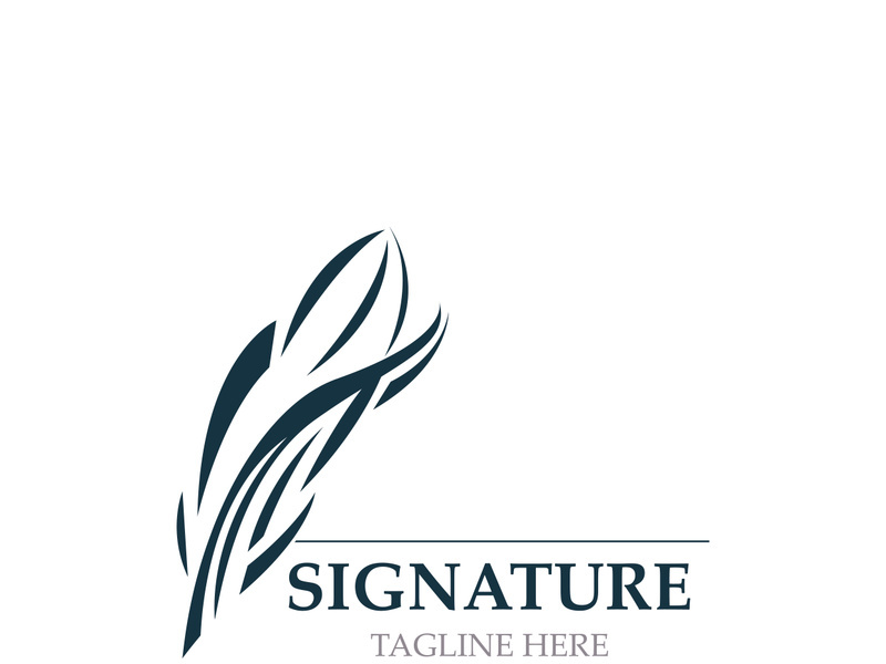 Feather and signature logo design minimalist business symbol sign template illustration