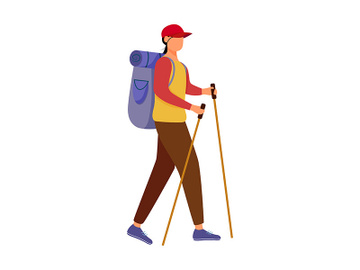 Girl with hiking sticks flat vector illustration preview picture
