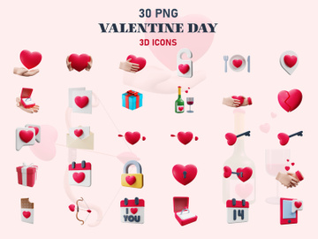 3D Icons Set Valentine elements, render preview picture